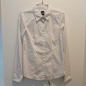 Simons long sleeves shirt with polka dots white and navy blue S
